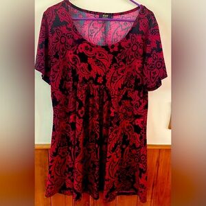 R & B Collextion, 1X, red and black floral paisley printed dress.
